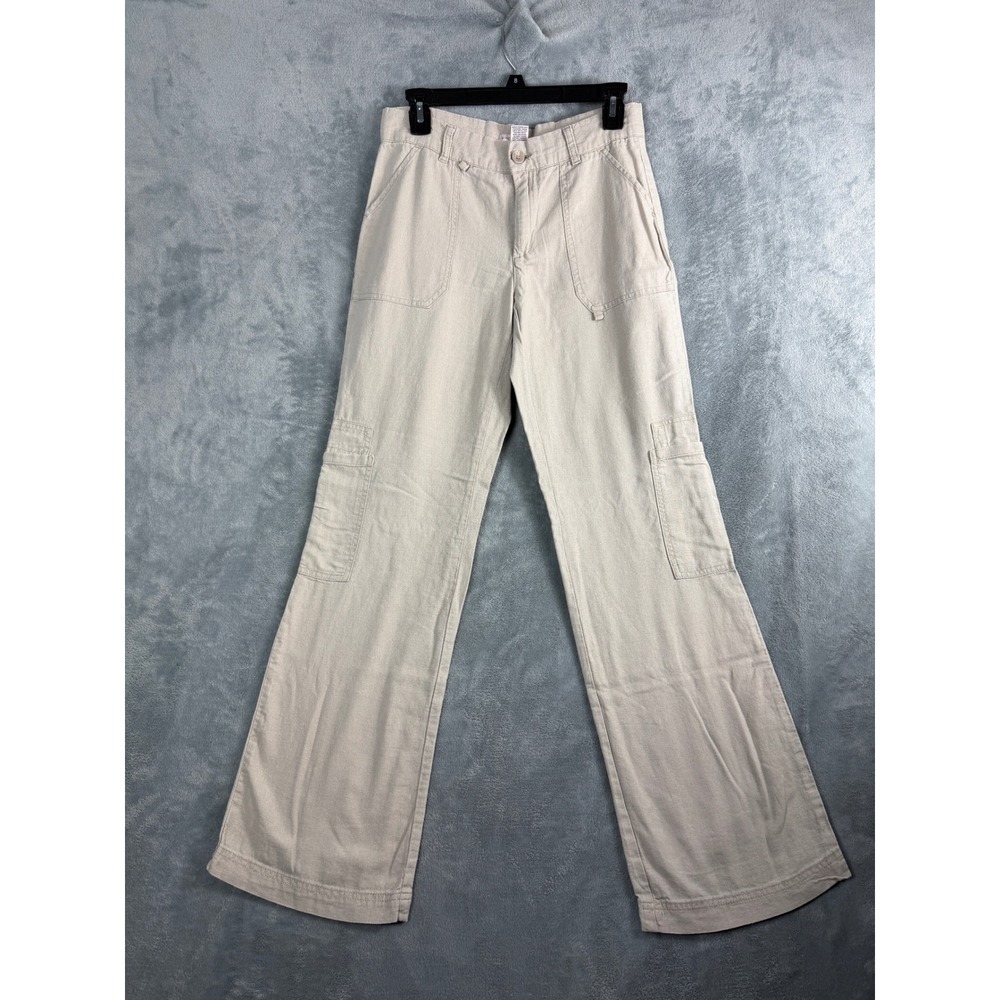 Sincerely Jules Womens 3/26 Khaki Cargo Pants Wide Leg Linen Utility Boho Gorp